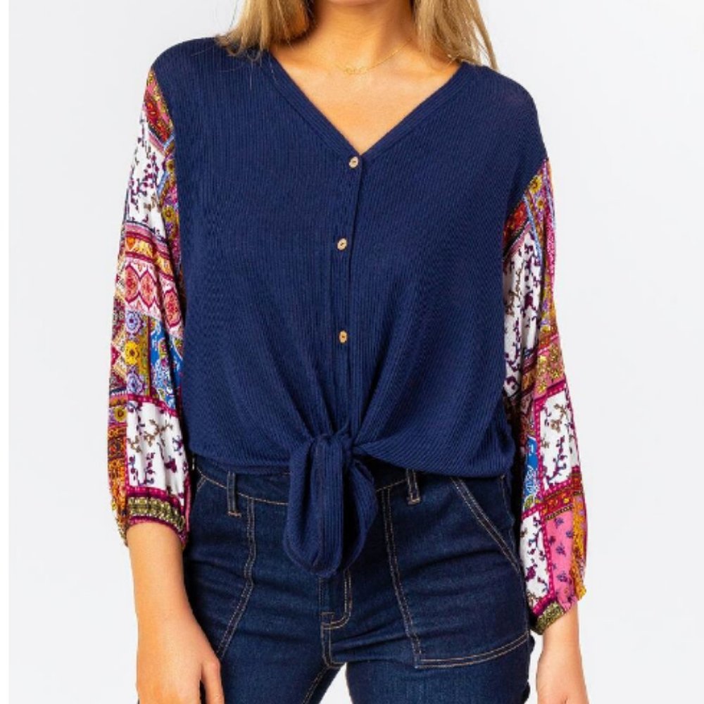 Francesca's Bayla Scarf Print Blouse